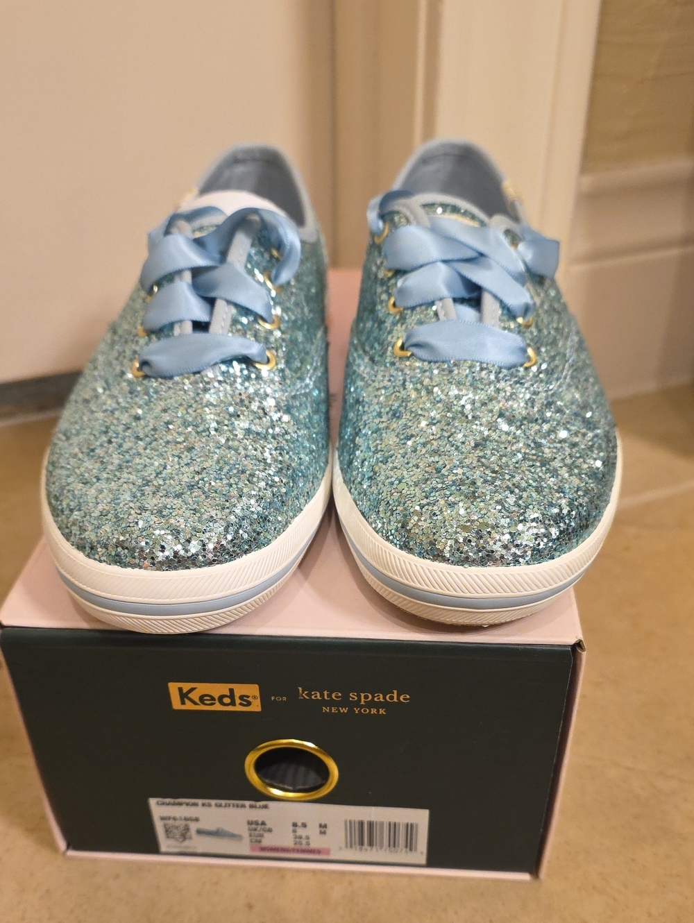Keds x kate spade Glitter Lace-Up Sneakers in Light Blue